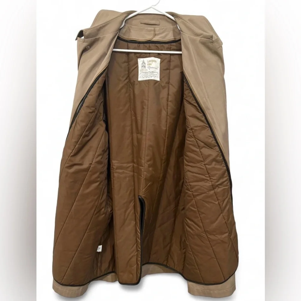 Men's London‎ Fog Trench Coat Khaki Tan Size 44 Large Removable Liner Quilted